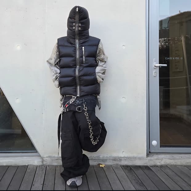 릭오웬스 김프 베스트 구스 다운 푸퍼 후드 조끼 블랙 