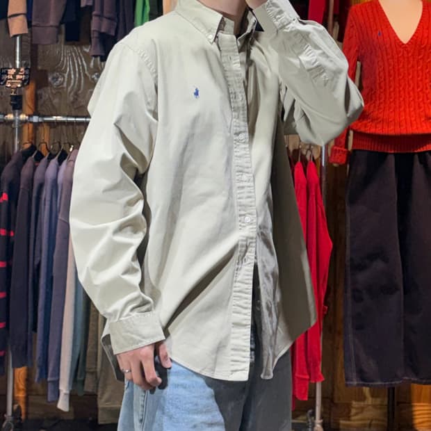 XL 폴로랄프로렌 네이비 포니 베이지 코튼 셔츠