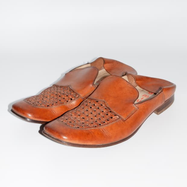 Woven Vamp Leather Mules