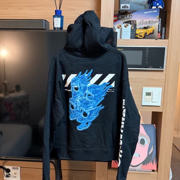 정품 오프화이트 블루스컬 후드 L