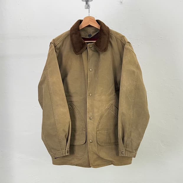 90s 울리치 베이지 워크 덕 체크 캔버스 초어 자켓