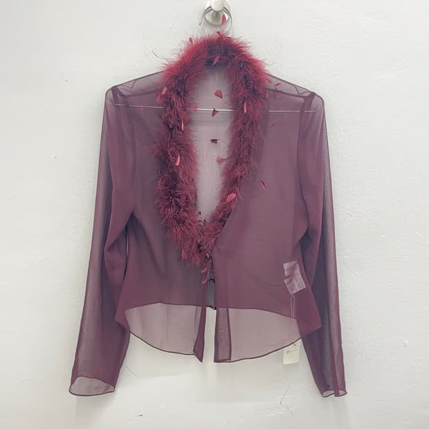 feather trim sheer cardigan