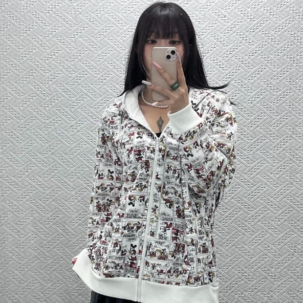 디즈니 빈티지 스트릿 펑크 카툰 미키마우스 후드집업 3L C13269