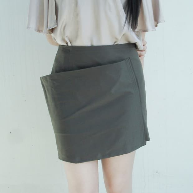 JIL SANDER asymmetrical flap mini skirt