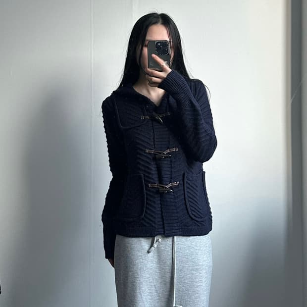 Vintage 빈티지 네이비 더플 후드 니트 가디건 