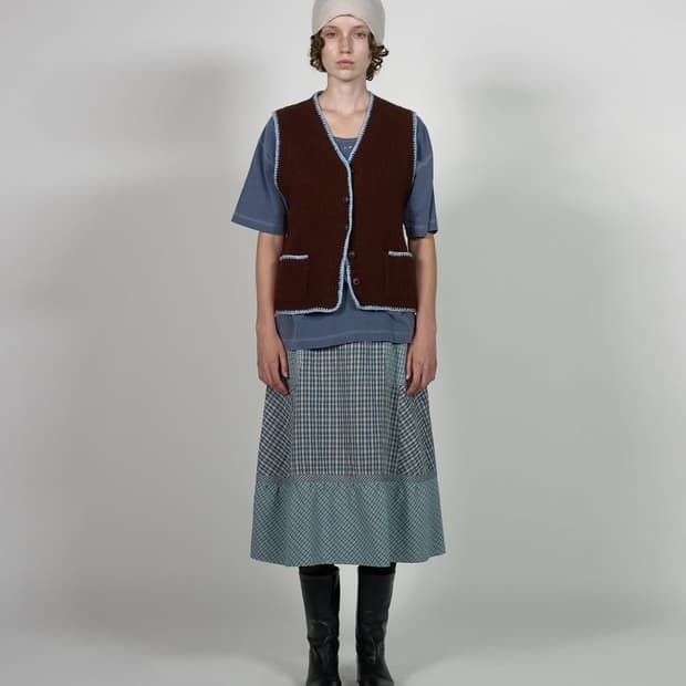 비아플레인 via pori check skirt