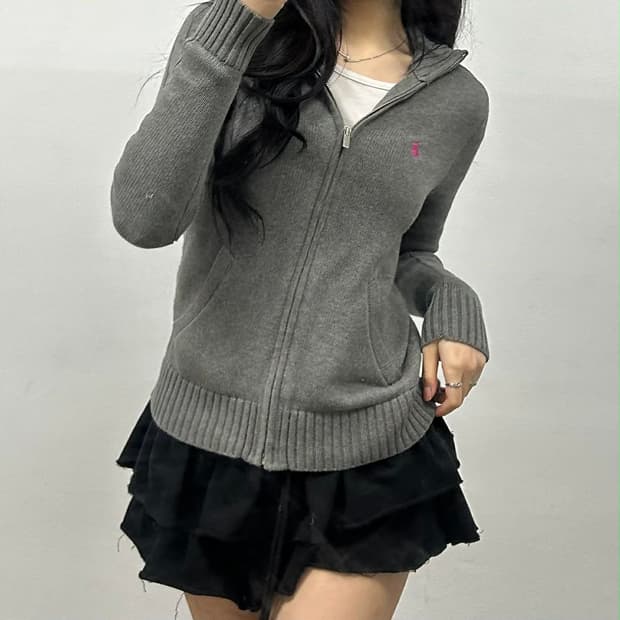 폴로 랄프로렌 여리핏 그레이 코튼 니트 집업(S)