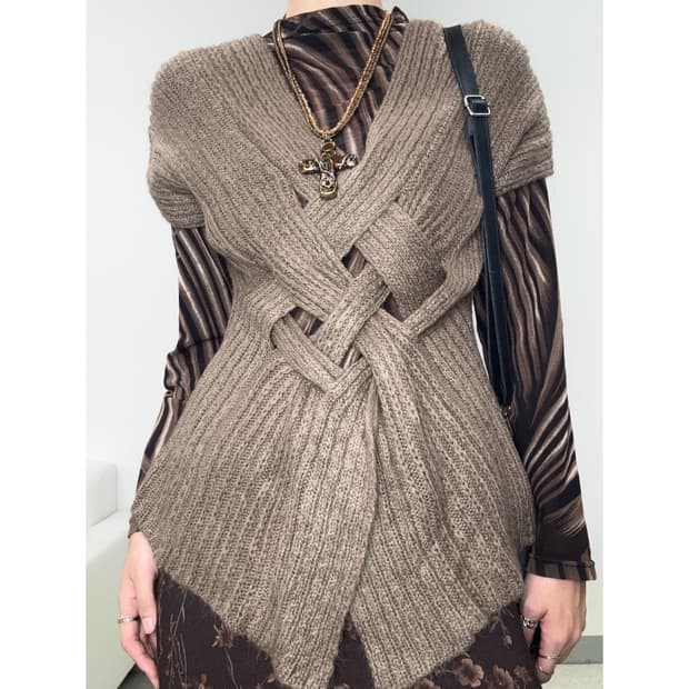 빈티지 브라운 반팔 니트