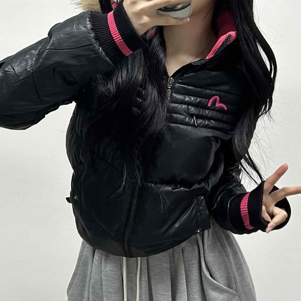 EVISU 에비수 y2k 후드퍼 걸즈 패딩 자켓 점퍼(L)