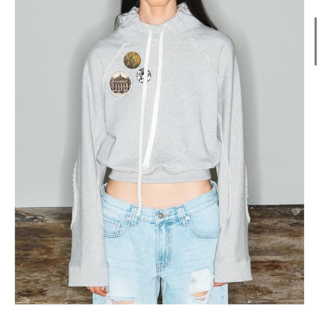 오픈와이와이 RAGLAN CROPPED HOODIE, GRAY