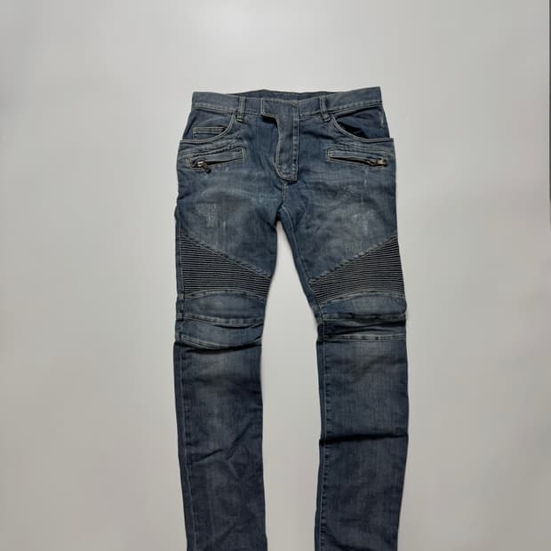 Balmain Biker Denim Distressed Jeans