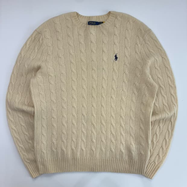 Polo  폴로 랄프로렌 자수 아이보리 꽈배기 울니트 