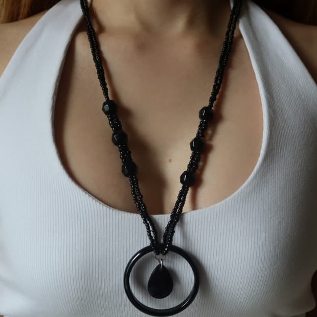 bold black ring pendant necklace