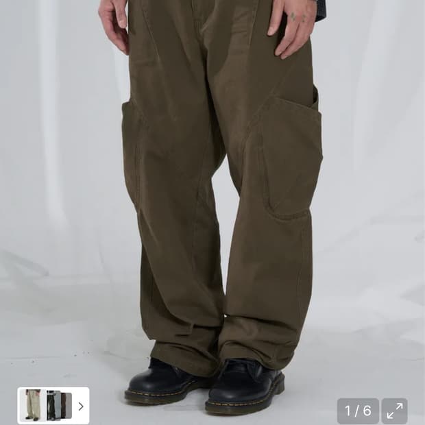 슬로우애시드 아웃 포켓 핀턱 팬츠 카키 브라운 L