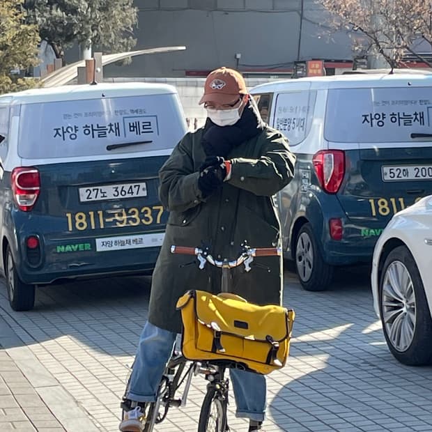 브롬톤 프론트백 게임백 머스타드 색상 팝니다