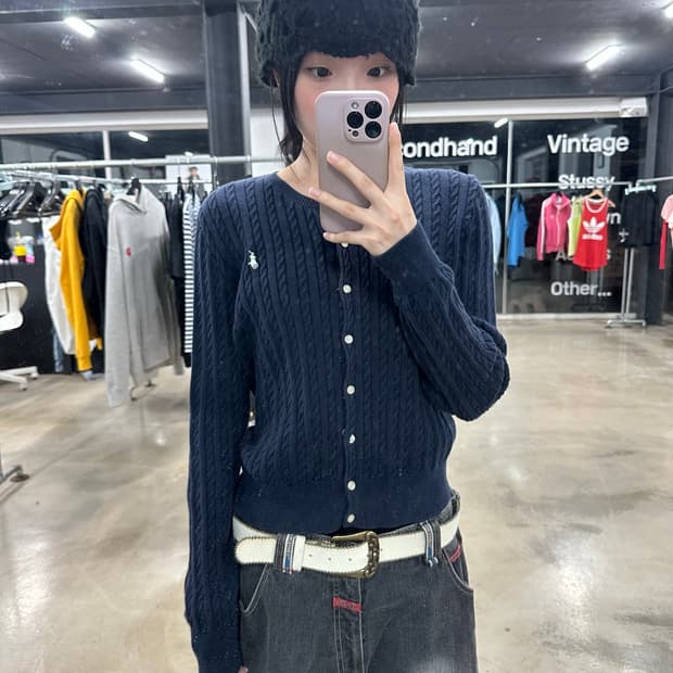 폴로 랄프로렌 걸즈 미니 네이비 꽈배기 니트가디건