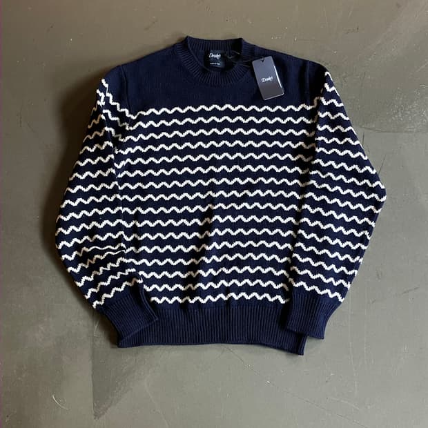 드레익스 drake's 웨이브 스트라이프 코튼 니트 M