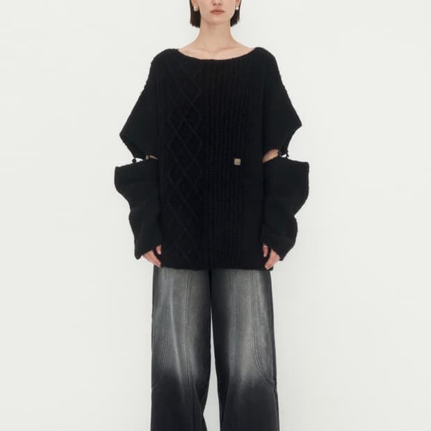 트리밍버드 보트넥 니트 블랙