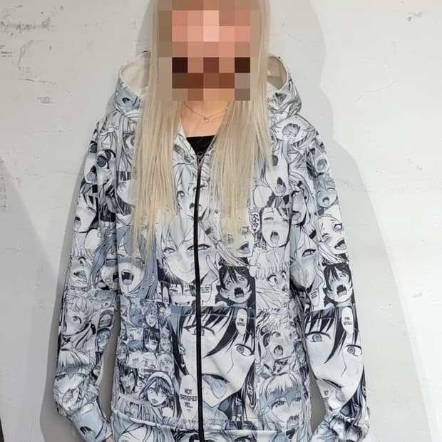 빈티지 아헤가오 프린팅 후드집업 M