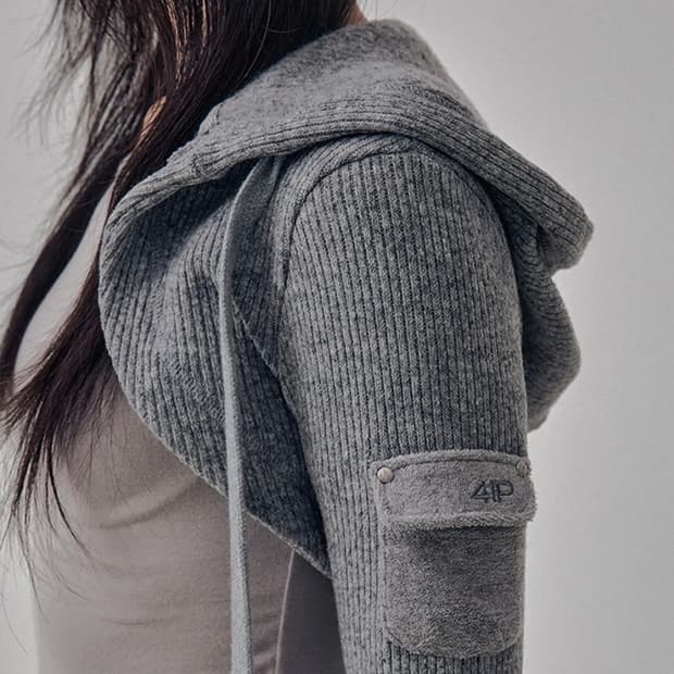 41pray knit hoodie bolero cardigan grey