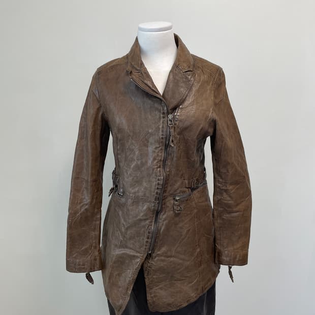 빈티지 fxa 양가죽 뱀피 텍스처 벨티드 브라운 자켓