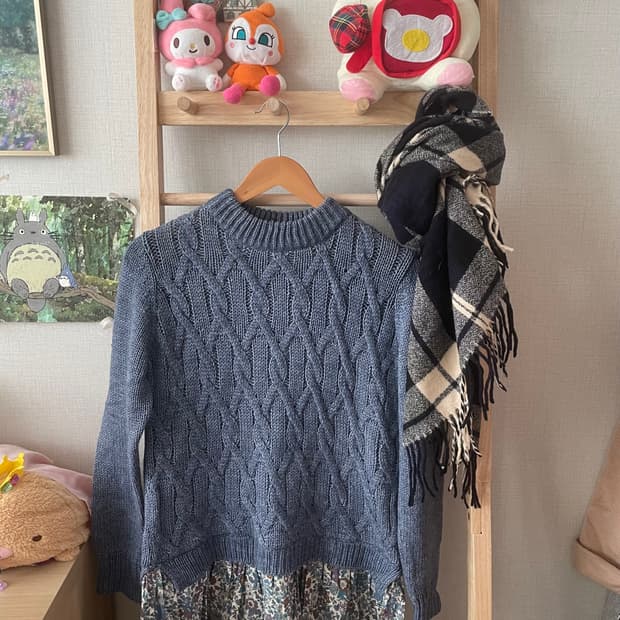 모리걸 빈티지 하늘 잔꽃 니트 레이어드 원피스 🩵🌸