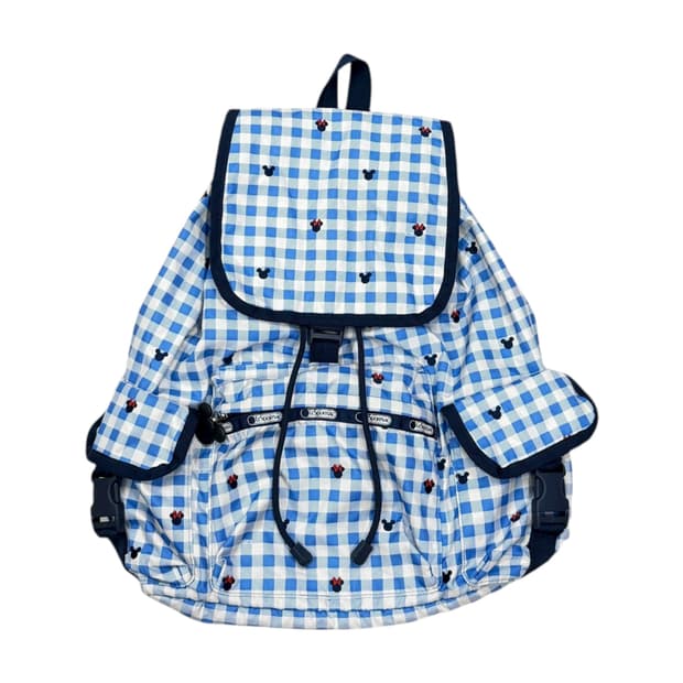 레스포삭 모리걸 미키 체크 패턴 복조리 포켓 백팩 가방 블루