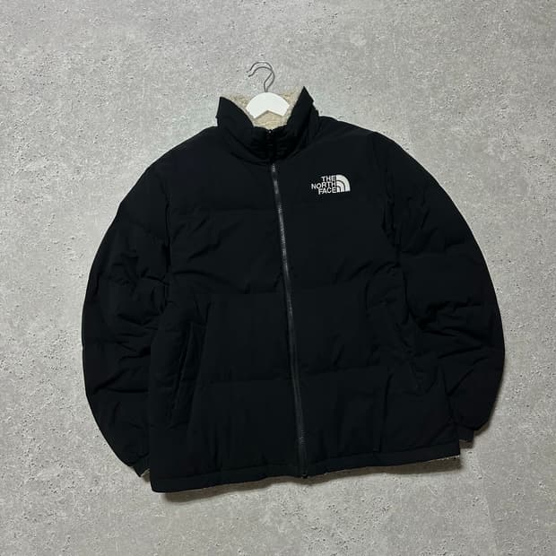 노스페이스 스몰로고 블랙 플리스 양면 패딩