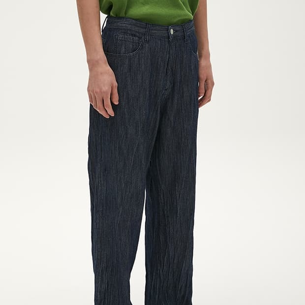 쿠어 크링클 와이드 데님팬츠 인디고 M