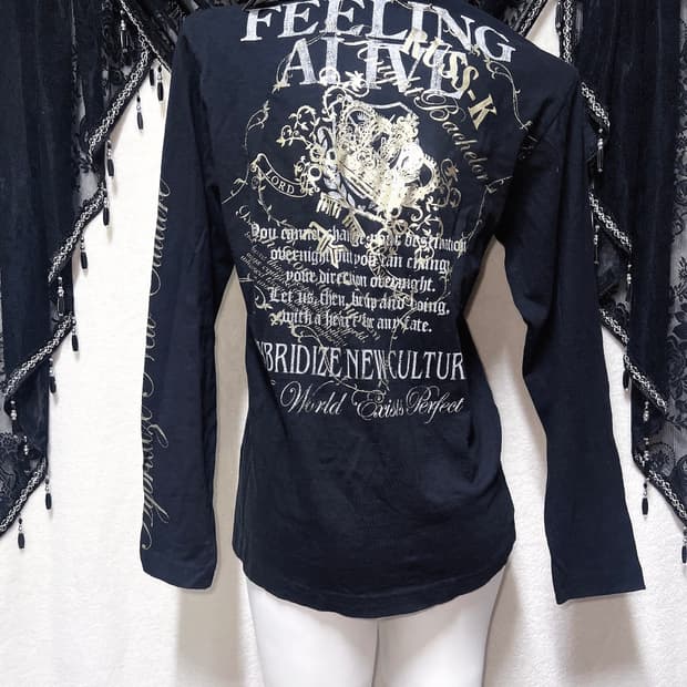 레터링 프린팅 브이넥 롱슬리브리스 긴팔탑 오네갸루 고스펑크 y2k 와투케