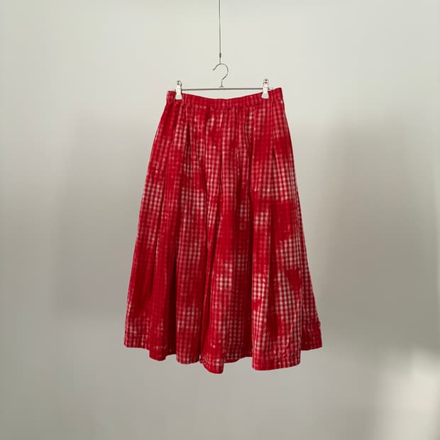 Tie Dyed Check Pleats Skirt