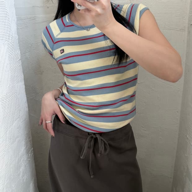 Polo 폴로 랄프로렌 진스 레드-스카이블루 스트라이프 티셔츠 