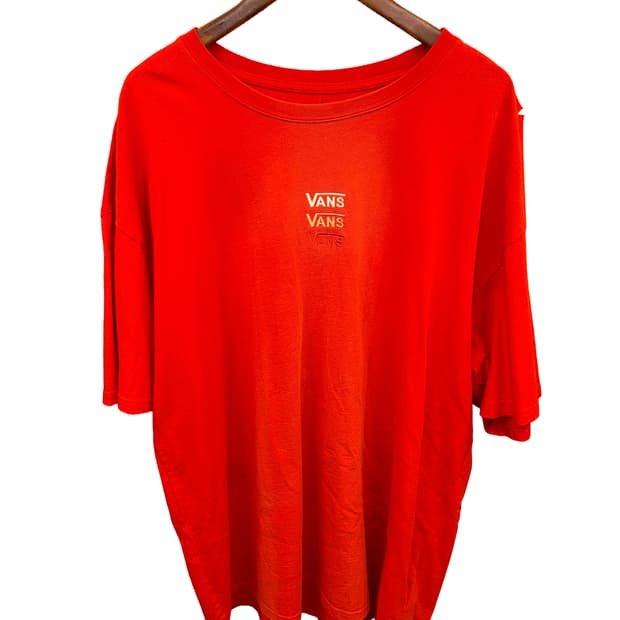 반스(VANS) 3단 로고 레드 반팔 티셔츠