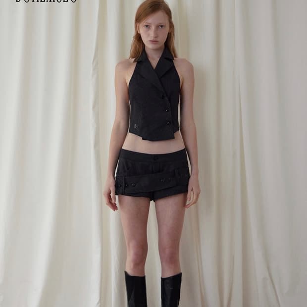 HALTER BUTTON VEST, STRIPE BLACK