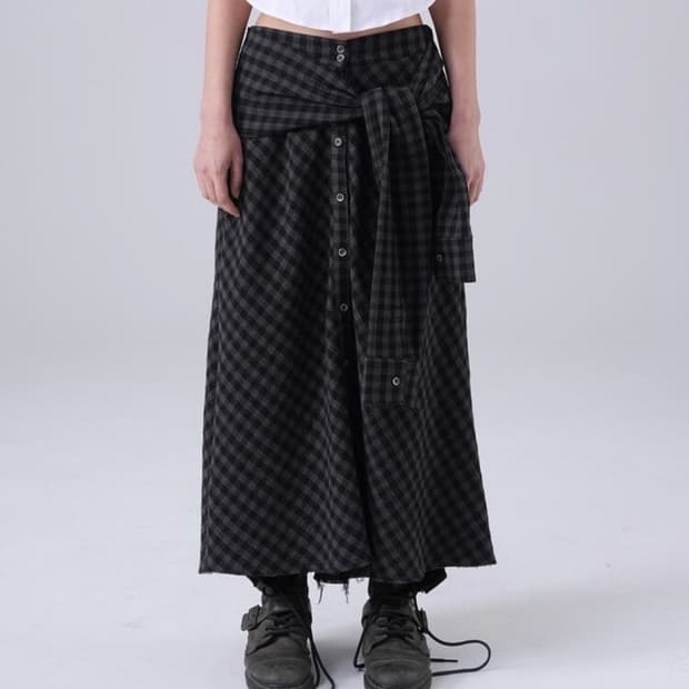 탠스댄스 체크 스커트 차콜