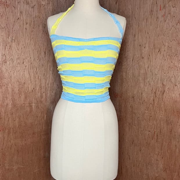 기마구아스 스트라이프 홀터 니트 탑