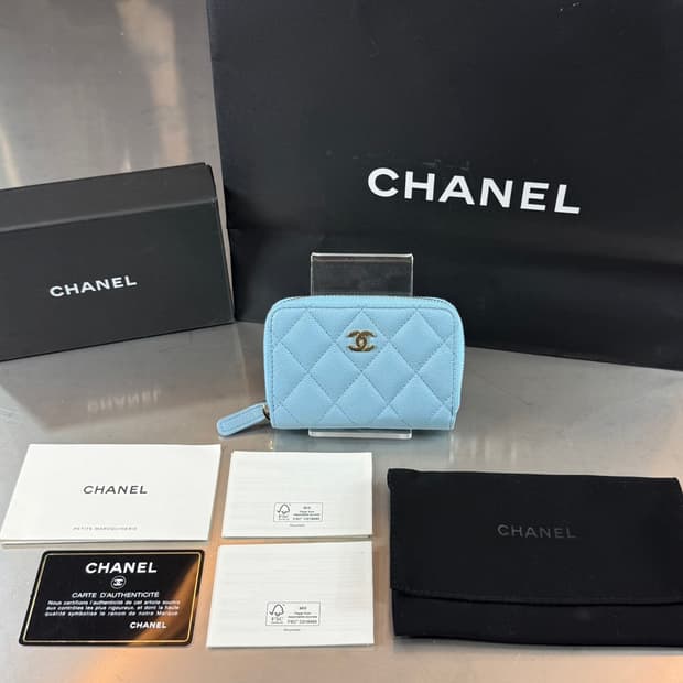 [정품] 샤넬 클래식 스카이블루 카드지갑 풀구성품