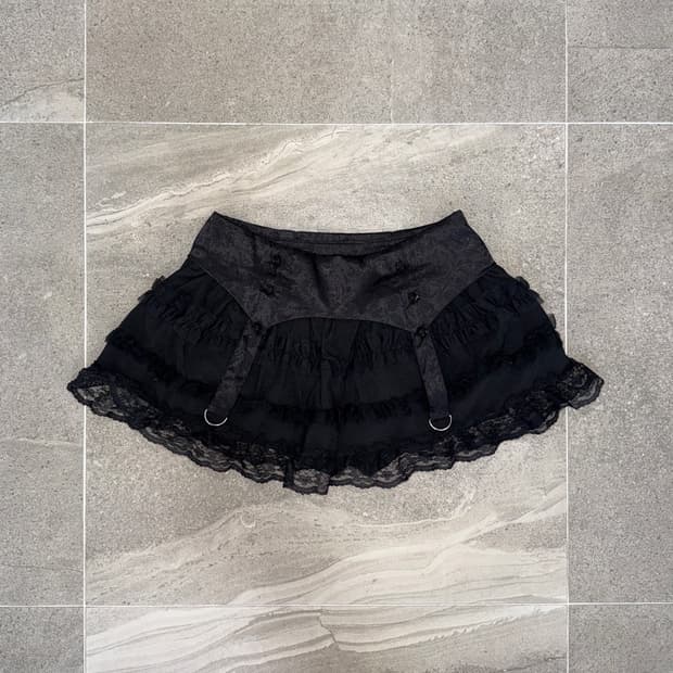 Black satin rose belted cancan skirt