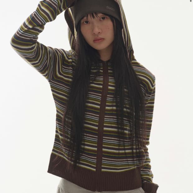 코이세이오 소프트 니트 집업 스트라이프