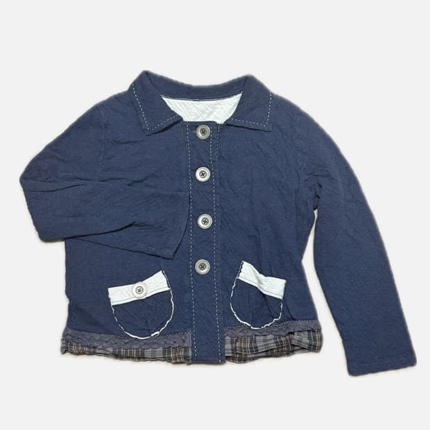 빈티지 네이비 단추 포인트 체크 자켓