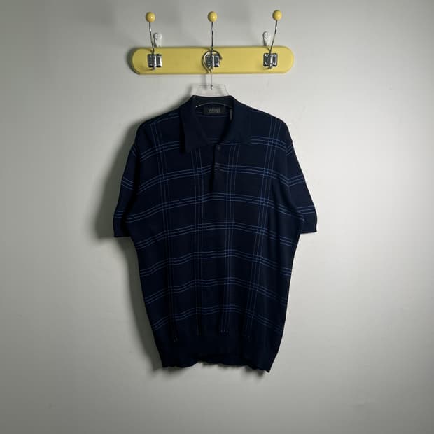 versace 베르사체 빈티지 네이비 스트라이프 니트 반팔 폴로 셔츠 
