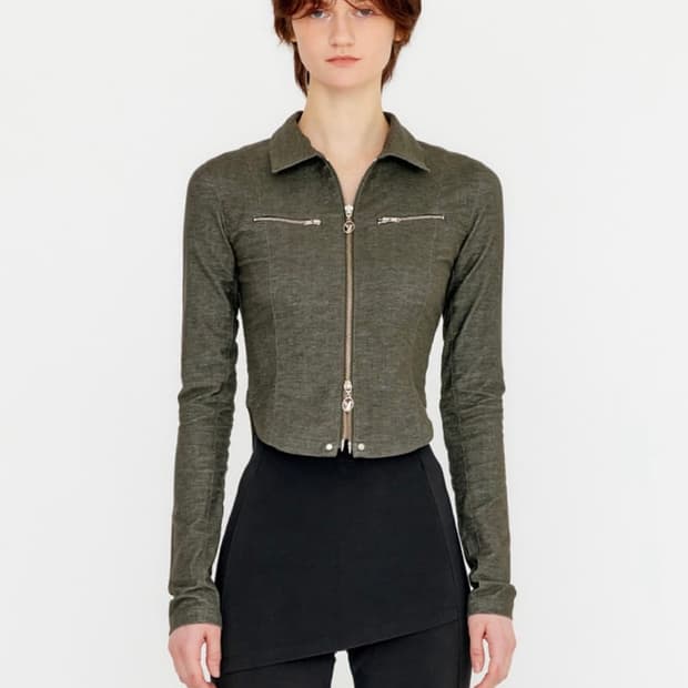 yuse 데님 투웨이 집업 셔츠 카키