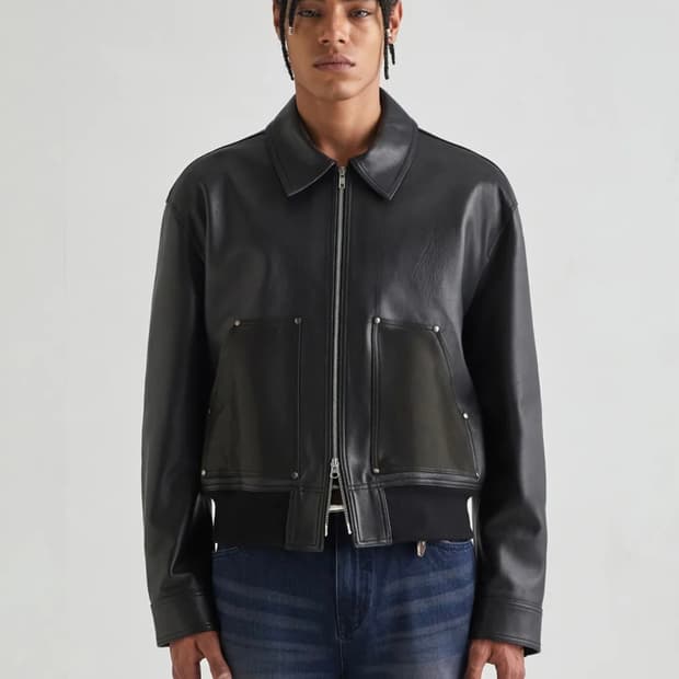 [M] 로파이 바이커 레더 자켓 블랙