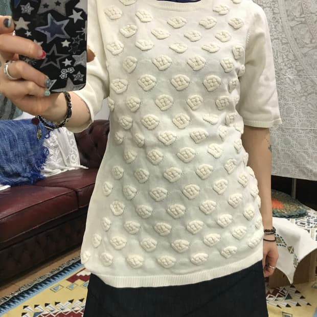 빈티지 여성 플라워 디테일 반팔 니트