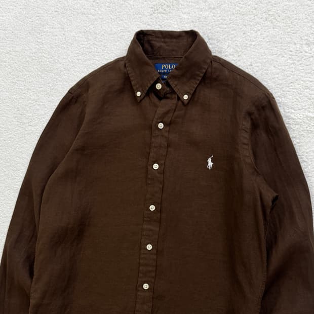 QR 폴로 브라운 린넨 셔츠