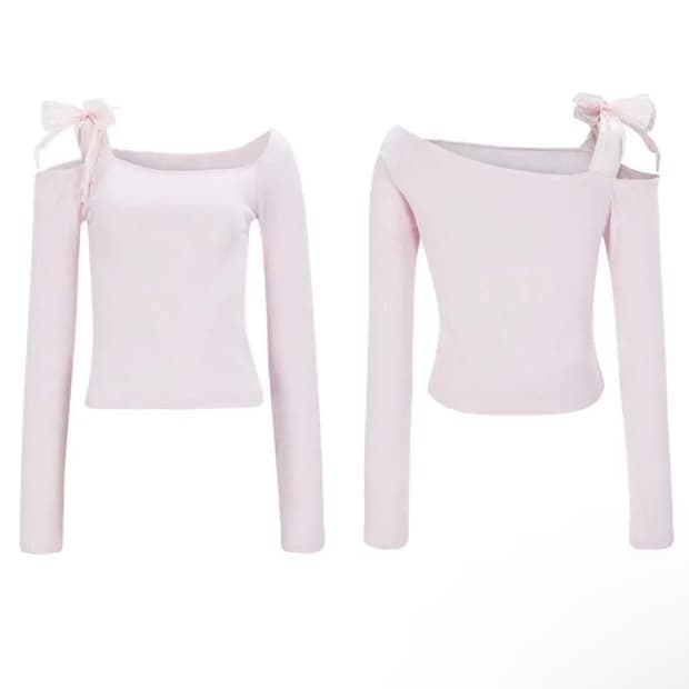 새상품) 아이토브서울 원숄더 리본 티셔츠 핑크