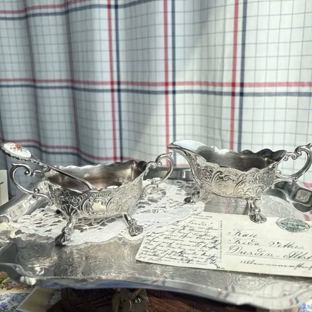 앤틱 실버플레이트 욕조모양 크리머 슈가볼세트