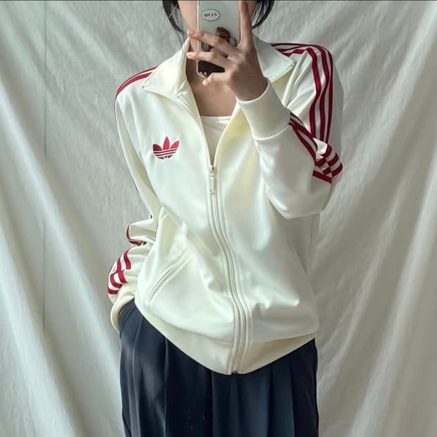 【인기】  아디다스 구형 파이어버드 아이보리 레드 트랙탑 져지 100 L