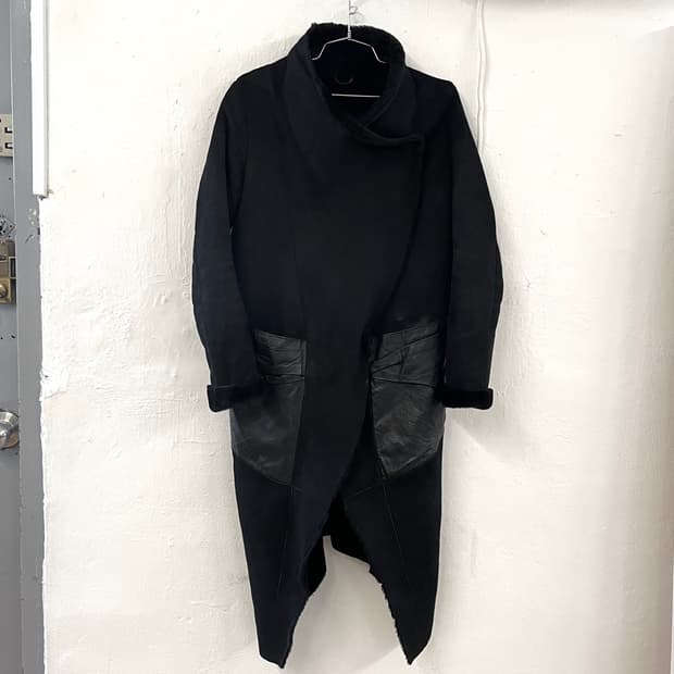 조르지오 브라토 램스킨 퍼 무스탕 드레이프 코트