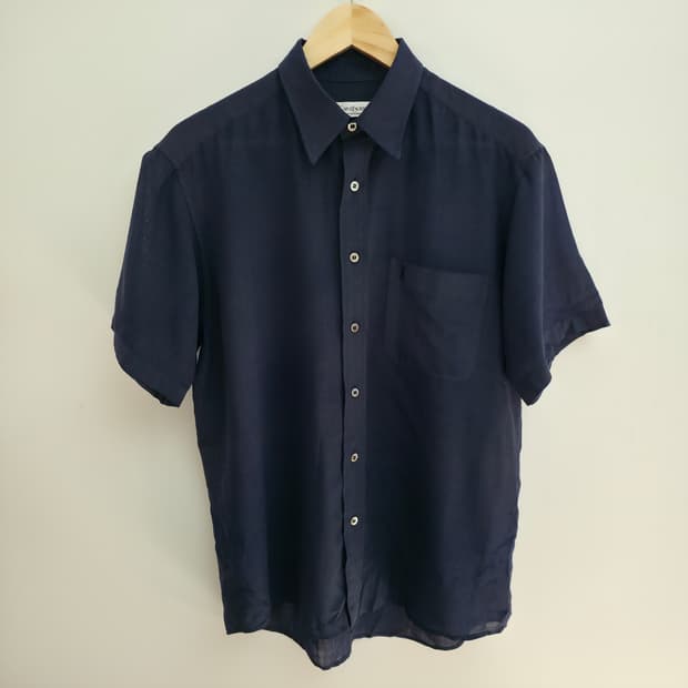 [L] YSL 입생로랑 네이비 반팔 린넨 셔츠